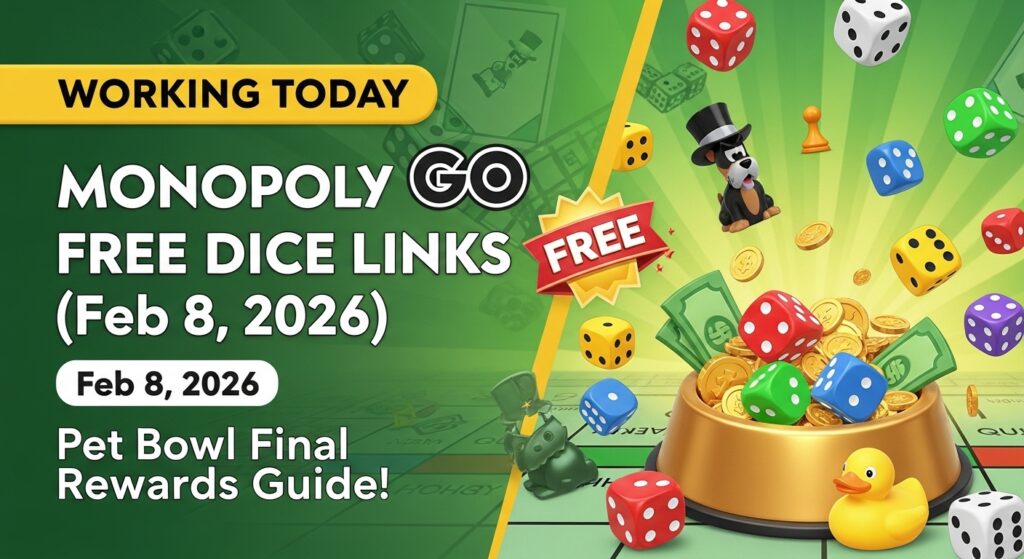 [WORKING TODAY] Monopoly Go Free Dice Links (Feb 8, 2026): Pet Bowl Final Rewards Guide!