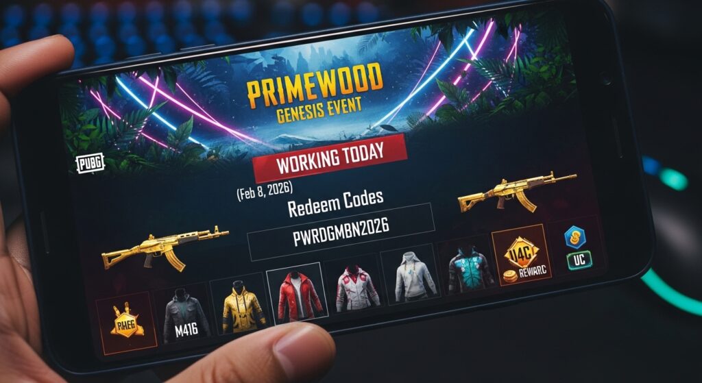 [WORKING TODAY] PUBG Mobile Redeem Codes (Feb 8, 2026): Primewood Genesis Event Rewards!
