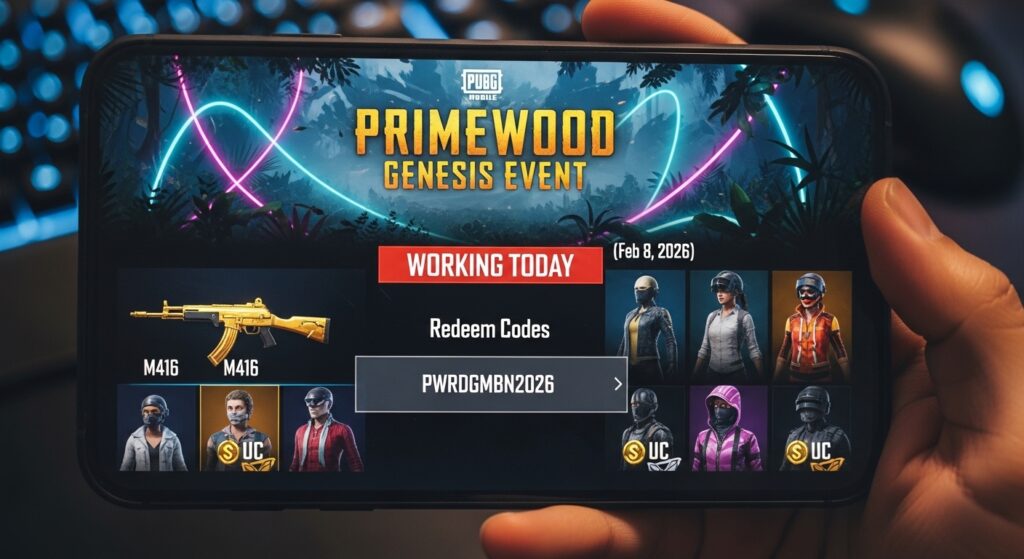 [WORKING TODAY] PUBG Mobile Redeem Codes (Feb 8, 2026): Primewood Genesis Event Rewards!