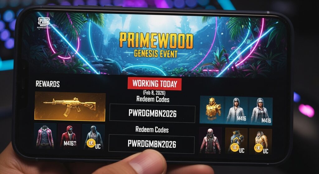 [WORKING TODAY] PUBG Mobile Redeem Codes (Feb 8, 2026): Primewood Genesis Event Rewards!