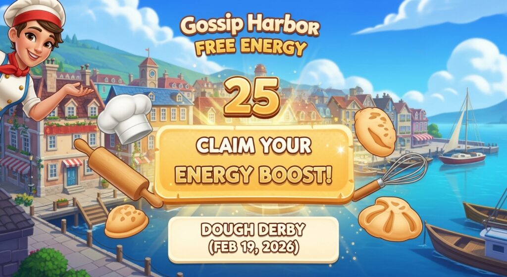 Gossip Harbor Free Energy: Dough Derby Energy Boost Feb 19, 2026