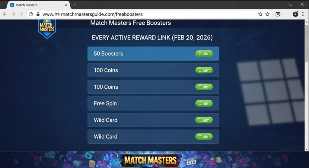 Match Masters Free Boosters: Every Active Reward Link (Feb 20, 2026)