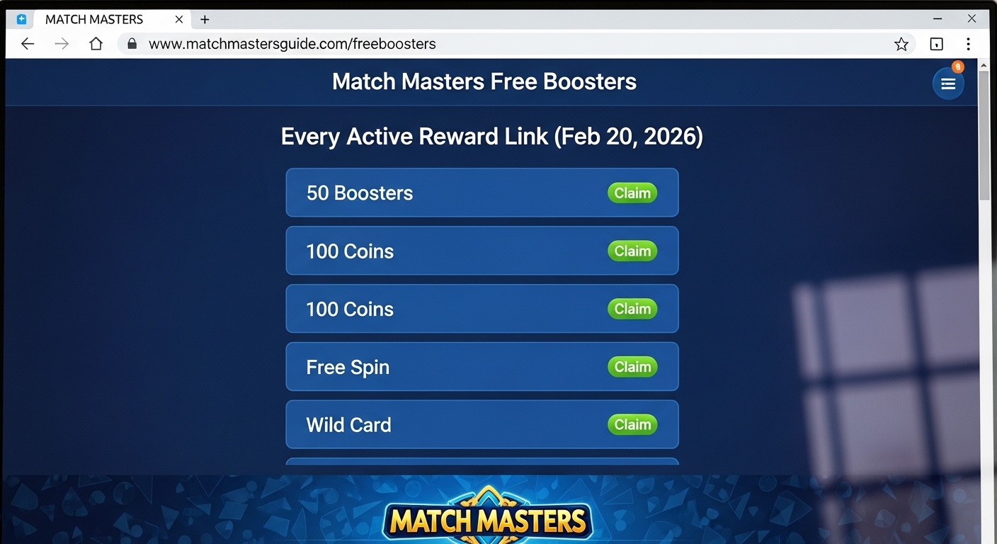 Match Masters Free Boosters: Every Active Reward Link (Feb 20, 2026)