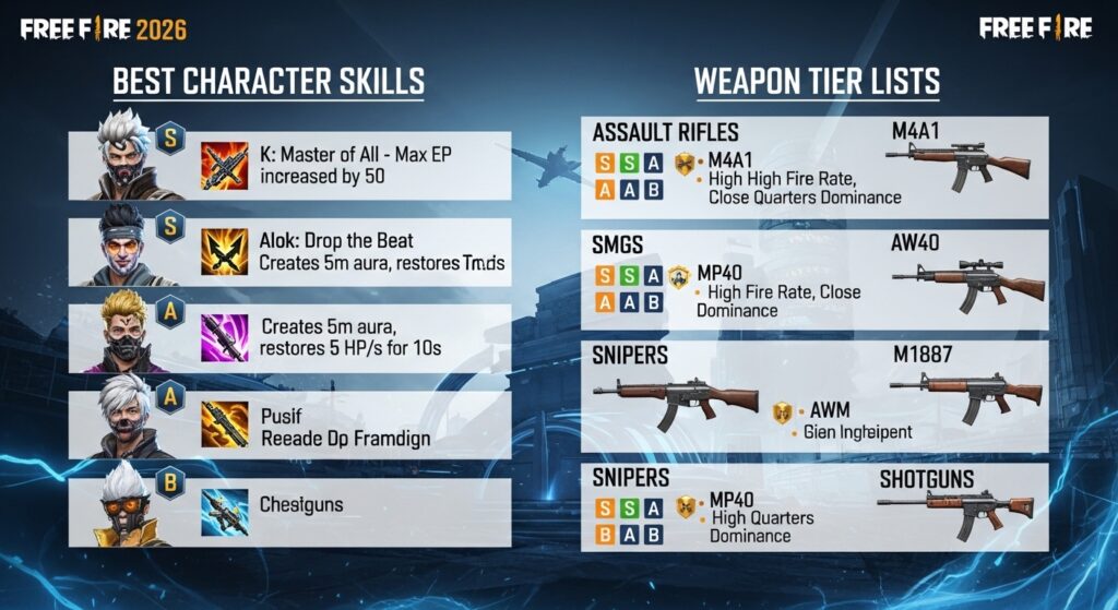Free Fire Pro Meta 2026: Best Character Skills & Weapon Tier Lists
