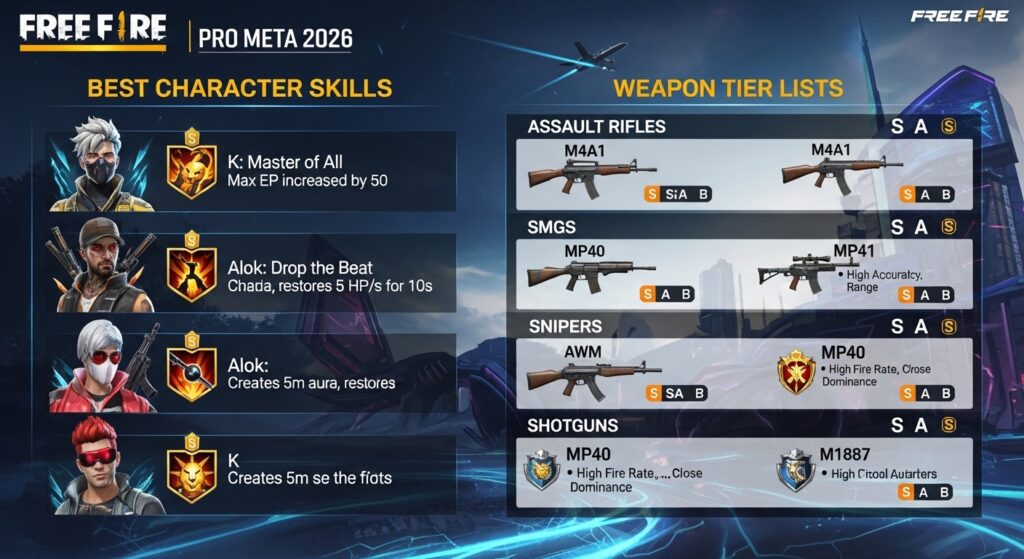 Free Fire Pro Meta 2026: Best Character Skills & Weapon Tier Lists