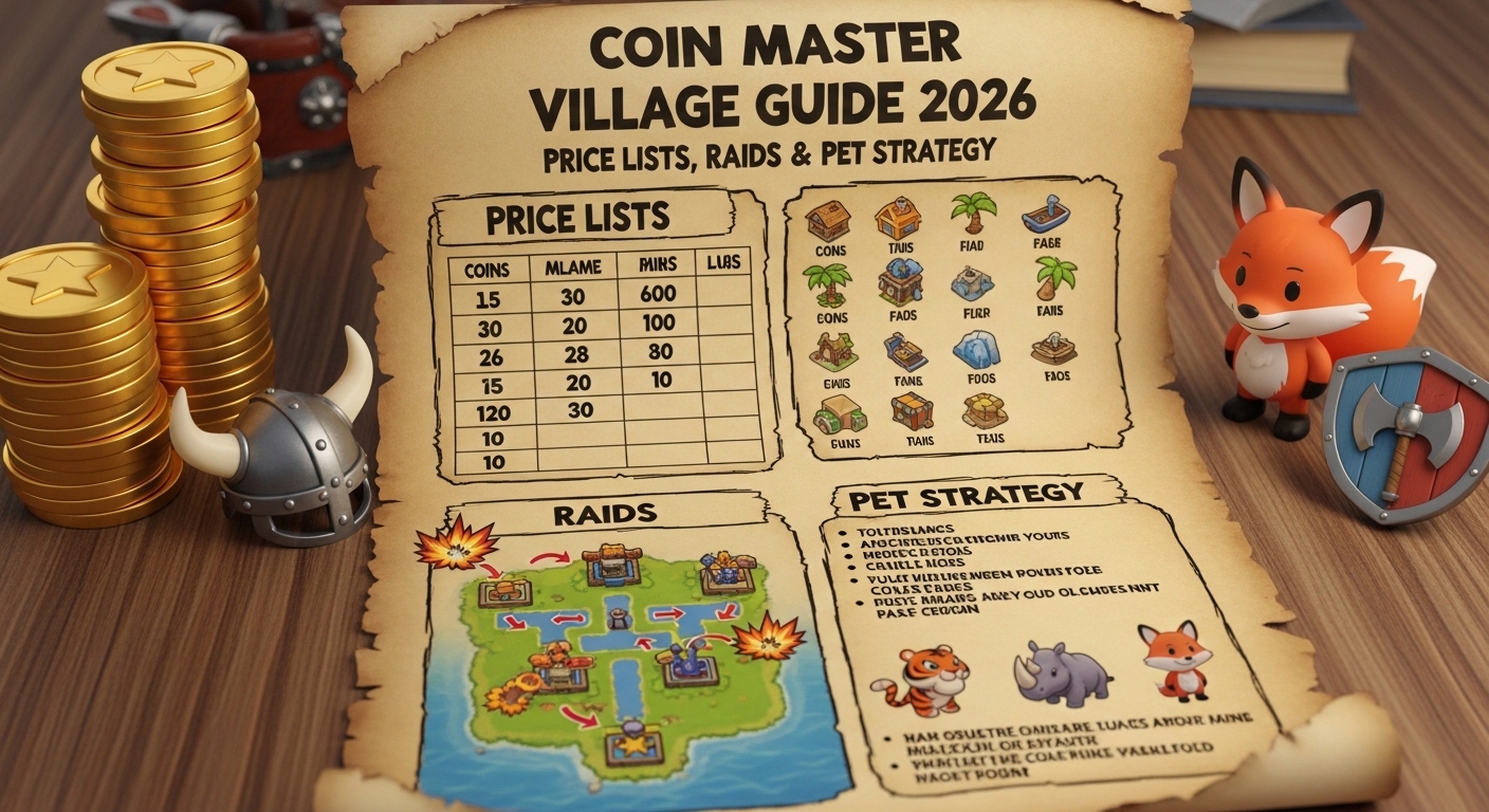 Coin Master Village Guide 2026: Price Lists, Raids & Pet Strategy
