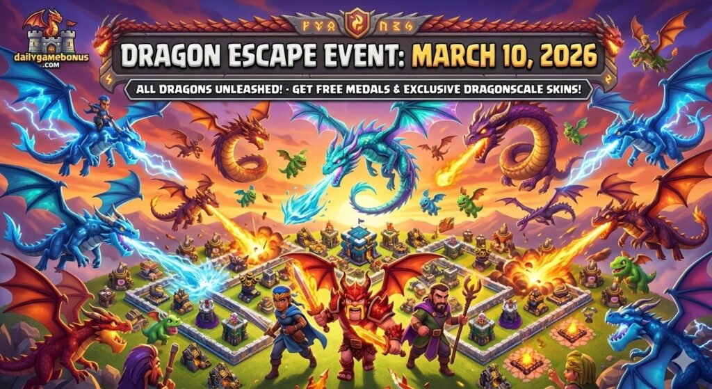 Clash of Clans Dragon Escape Event All Dragons Unleashed Azure Dragon Dragonscale Prince March 10 2026