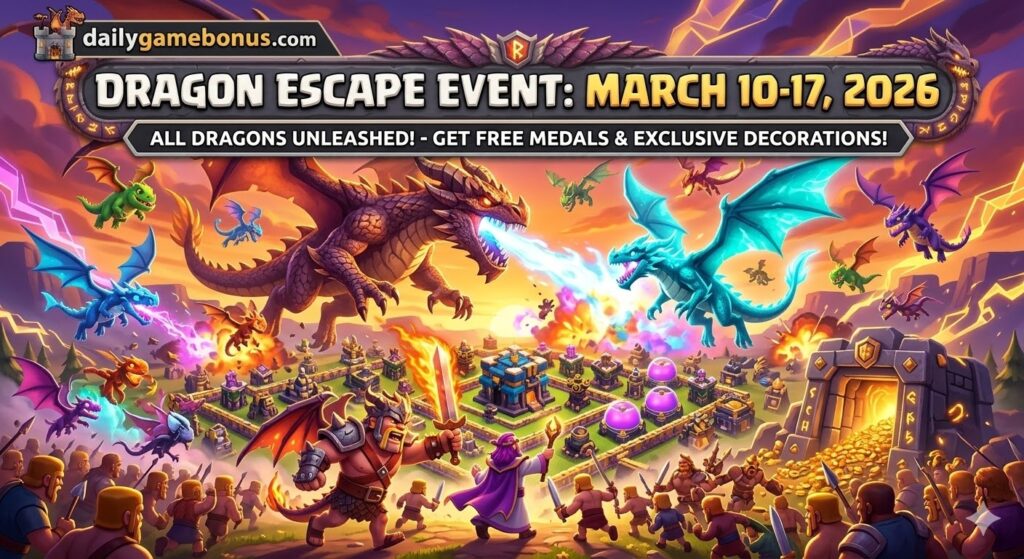 Clash of Clans Dragon Escape Event Guide March 10-17 2026 Free Medals Decorations Azure Dragon