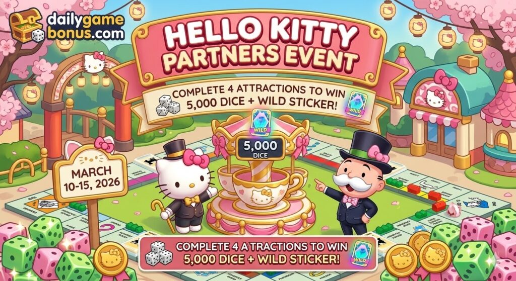 Monopoly GO Hello Kitty Partners Event Guide March 10-15 2026 Wild Sticker