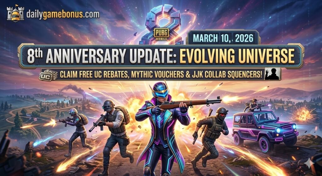 PUBG Mobile 8th Anniversary Evolving Universe A18 Royale Pass Hundred Rhythms Jujutsu Kaisen March 10 2026