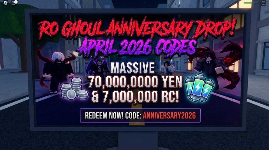 Ro Ghoul Codes April 2026: Massive 70M Yen & 7M RC Anniversary Drop!