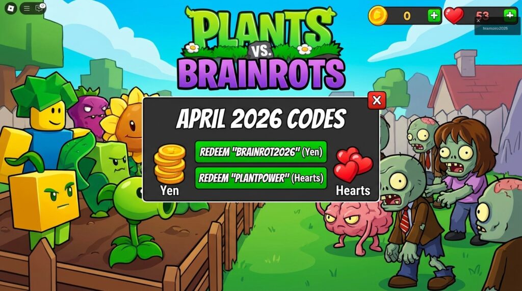 Roblox "Plants vs Brainrots" Codes April 2026: Get Free Yen and Hearts Now!