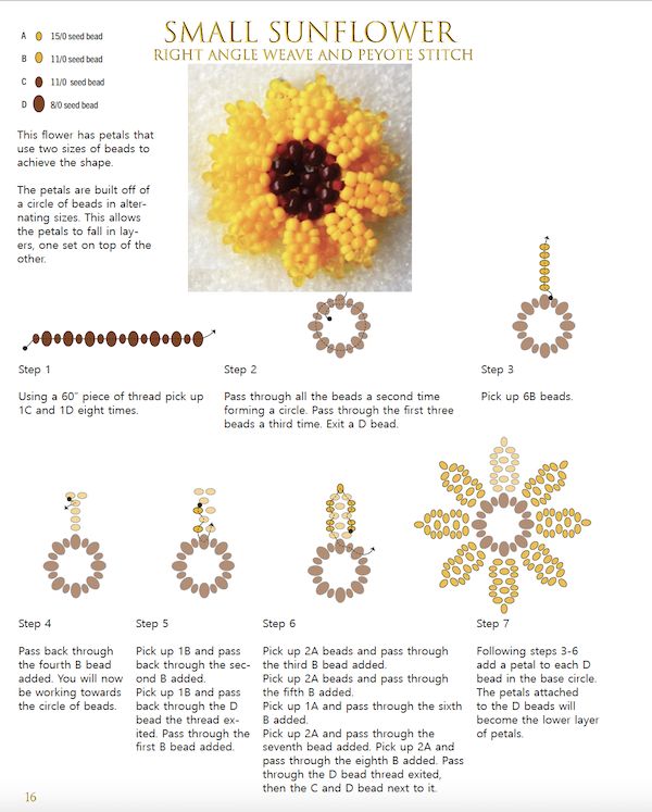 Small Sunflower Beaded Flower: Right Angle Weave & Peyote Stitch Tutorial