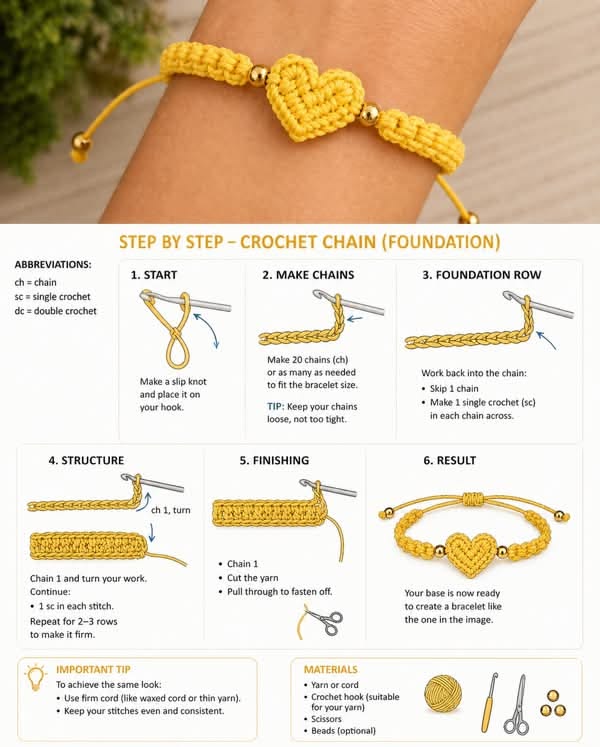 Step-by-Step Crochet Chain Foundation for Bracelets