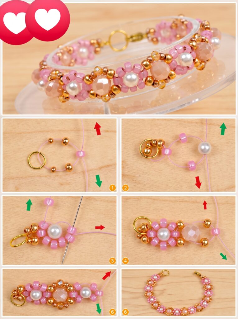How to Make a Pink & Gold Beaded Flower Bracelet: 6-Step DIY Guide