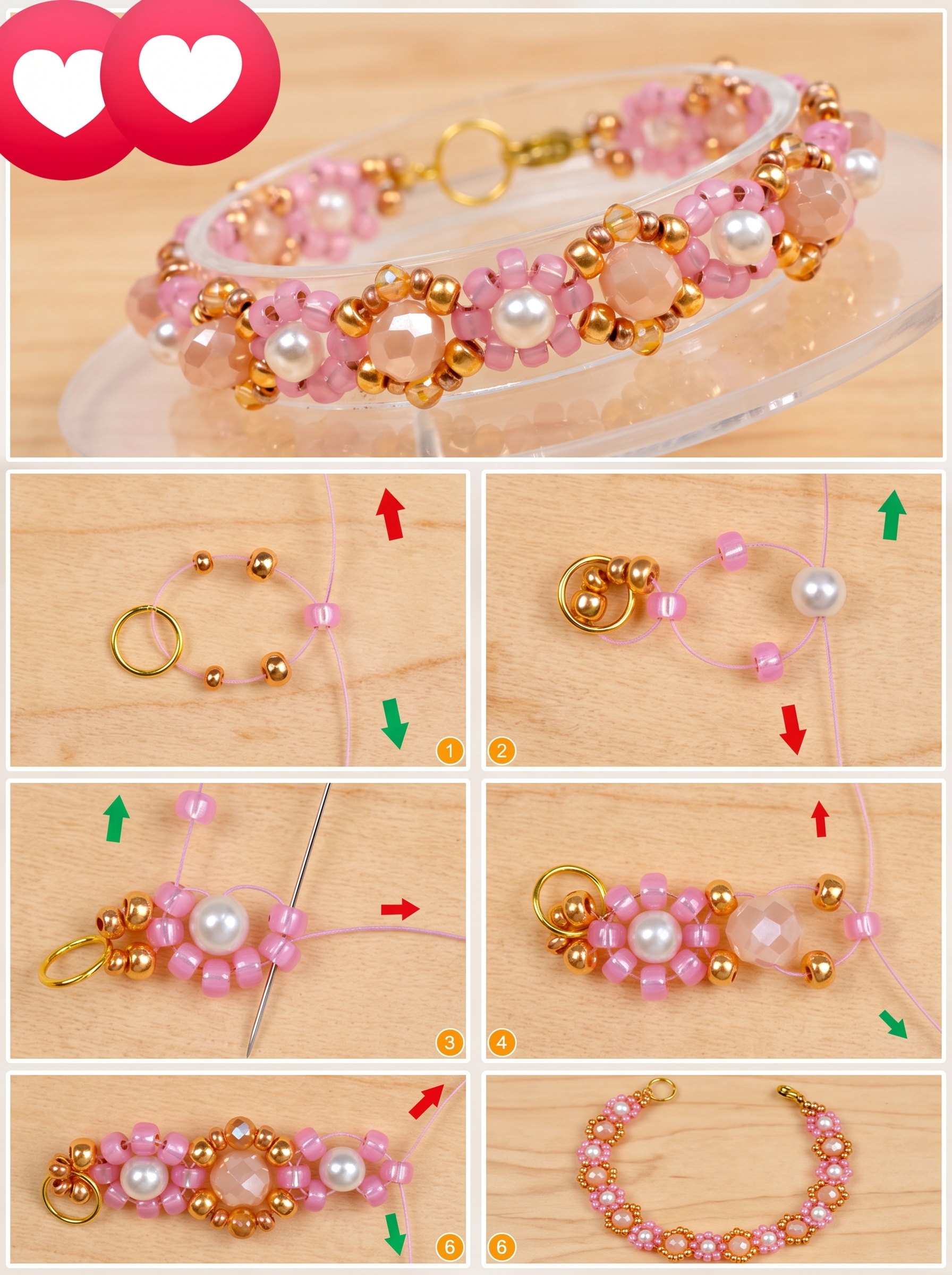 How to Make a Pink & Gold Beaded Flower Bracelet: 6-Step DIY Guide