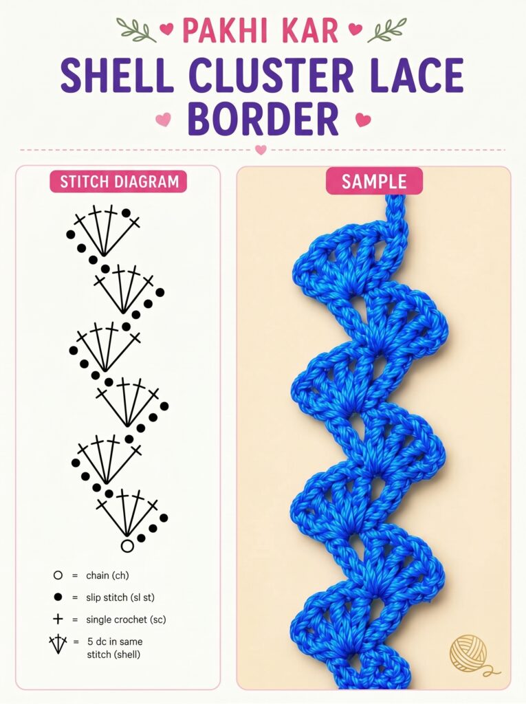 How to Crochet a Beautiful Shell Cluster Lace Border: Free Pattern & Diagram
